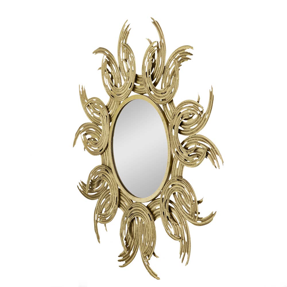 38" Sunburst Metal Decorative Mirror with Gold Finish, Boho: Gold / Iron - HER Home Design Boutique